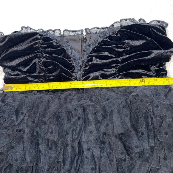 For Love And Lemons Jourdan Black Ruffle Polka Dot Mini Dress/Bodysuit w Gloves - Picture 8 of 10